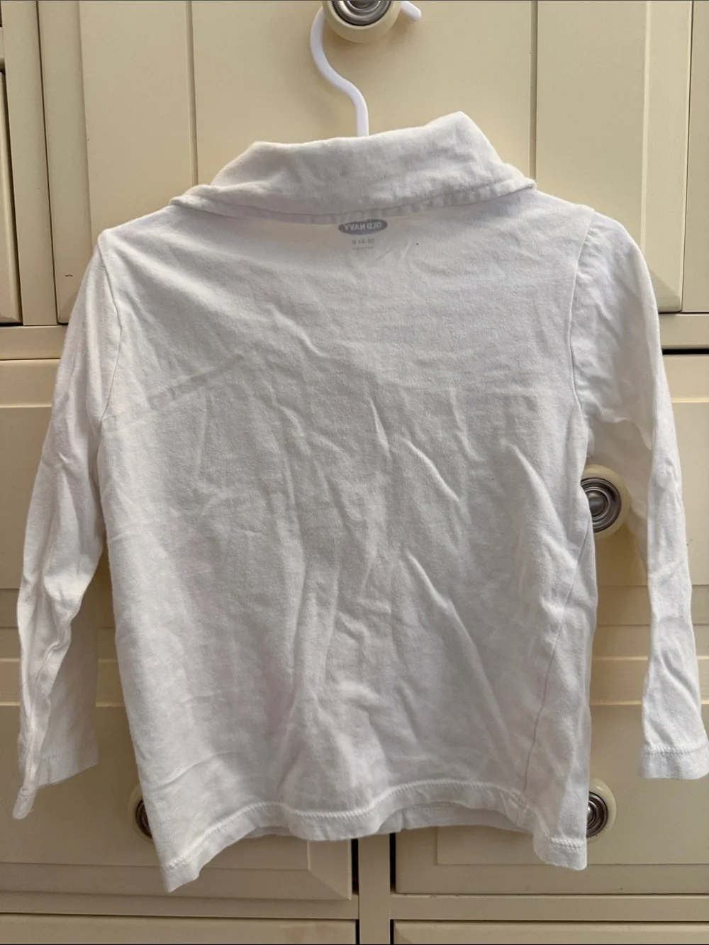 Old Navy White Long-Sleeve Polo Shirt with Dark Buttons - Kids